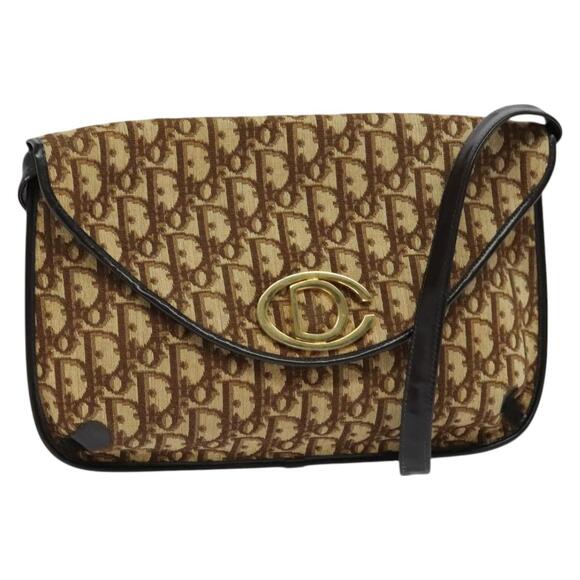 DIOR Trotter Canvas Shoulder Bag Brown Gold - Picture 1 of 12